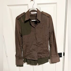 Vintage 90's Christian Dior cotton wool underlay button front shirt size 8 logo